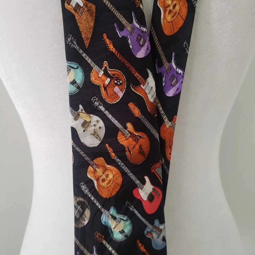 Tie Tales Mens 100%‎ Silk Neck Tie Guitar Print Novelty Music Rock Multicolor